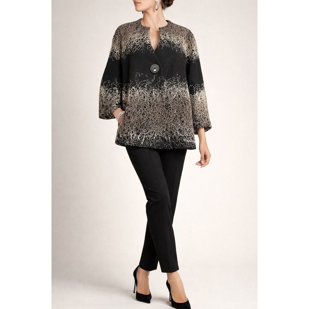 Ali‎ Miles Lagenlook Abstract Scribble Textured Swing Jacket Art Wear SZ Medium